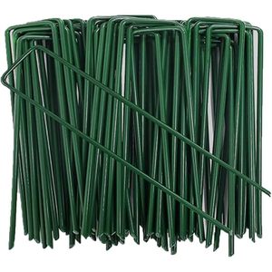 Cylgssz U-Shaped Landscape Staples 4 Inch Green Galvanized Steel <b>Garden</b> Stakes For Weed Barrier 30-Pack - Product Image 1