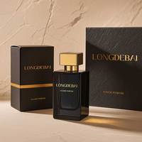 Flacon de parfum rectangulaire en verre noir de luxe pour homme, personnalisé, 50 ml, 100 ml, flacon de parfum vide avec boîte d'emballage