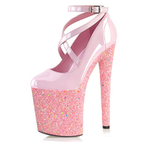 Chaussures à talons fins et lumineux en sequins roses, talon de 20 cm, chaussures de club, pole dance, mode féminine, grande taille, printemps et automne, bouche peu profonde, chaussures simples