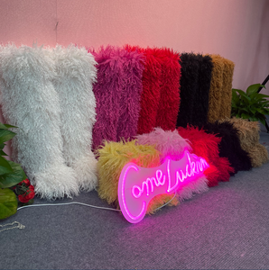 Giày bốt cao đến đầu gối lông giả len Mông Cổ ấm áp, đế xuồng, kiểu dáng dễ thương dành cho nữ - Product Image 2