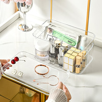 Ensemble de rangement pour cosmétiques moderne en plastique STORi Bliss à 5 compartiments avec tiroirs |   Clair |   Boîte de rangement rectangulaire pour maquillage avec compartiments