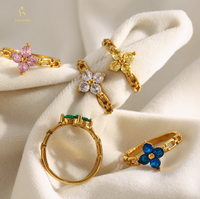 Bague de bijouterie fine en argent 925, motif trèfle fleuri, moissanite et zircon colorés, pour femme, idéale comme bague de mariage