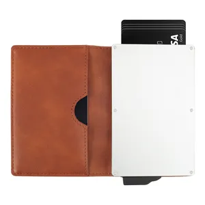 Porte-cartes de crédit en cuir pour hommes, marque personnalisée, Durable, Double pli, avec blocage Rfid