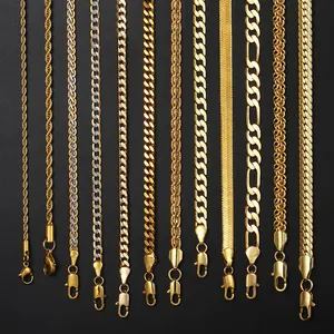 Toptan 3mm 2mm Miami küba Link zinciri halat 14K altın dolgulu 316L paslanmaz çelik takı kadın kolye 18K altın zincir erkekler için