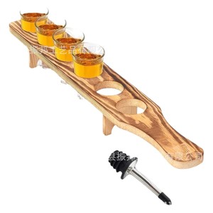 Wooden Shot <b>Glass</b> <b>Rack</b> With Handle 15 <b>Glasses</b> Cocktail Serving Tray For Restaurant Use - Product Image 5