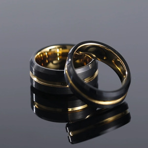 Two‑Tone <b>Black</b> Gold Tungsten Carbide <b>Ring</b> Wide Brushed Band Custom Engravable Trendy <b>Men</b> Statement Wedding Finger <b>Ring</b> - Product Image 6