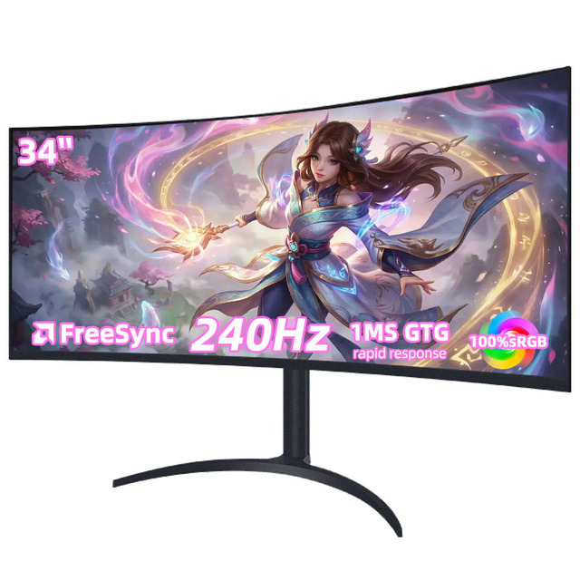 High End Popular Curved 34 Inch 240Hz 2K RGB Lighting Effect Low Blue Light Adaptive Sync 1ms Response Time Gaming Monitor