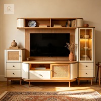 Mueble para TV Pequeño Arquitectónico XINGRUO, Mueble para TV Personalizado con Acabado en Nogal, Vitrina Integrada, Mueble para TV Exquisito