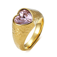 Vente en gros de bagues en forme de cœur massives et imposantes, style antique rétro, en or, rubis et grenat, pour femmes, bijoux en acier inoxydable, bijoux en or tendance