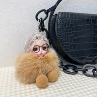 Porte-clés en peluche en gros d'usine, 6 couleurs, Kawaii, avec pompon, bonnet en dentelle et lunettes, jouet en peluche, décoration de sac à dos