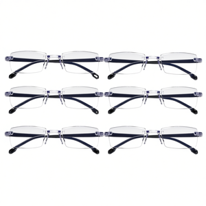 Gafas de lectura rectangulares sin montura con filtro de luz azul para hombres y mujeres, de +1.00 a +4.00 de potencia, montura negra, lentes transparentes - Product Image 1