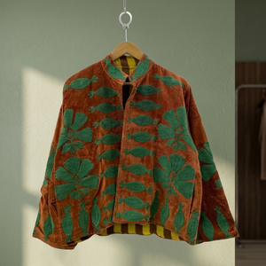 Wholesale Factory Custom <b>Women</b> Heavy Thread Embroidery Terracotta <b>Velvet</b> <b>Jacket</b> Casual Open Front Stand Collar Short Coat OEM - Product Image 1