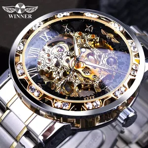 최고 브랜드 럭셔리 우승자 망 시계 패션 다이아몬드 빛나는 기어 운동 로얄 디자인 남성 기계식 시계 해골 손목 시계