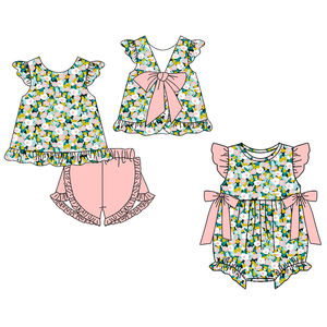 Preventa al por mayor: Ropa de verano para bebés y niñas de la boutique Trendyism, de algodón orgánico suave con estampado, linda, para vacaciones, MOQ 5, de fábrica. - Product Image 4