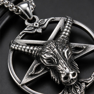 Yunnique Viking Goat Head Pendant <b>Titanium</b> Steel Necklace Unisex Sweater <b>Chain</b> Gift Jewelry Geometric Animal Design Guangzhou No - Product Image 4