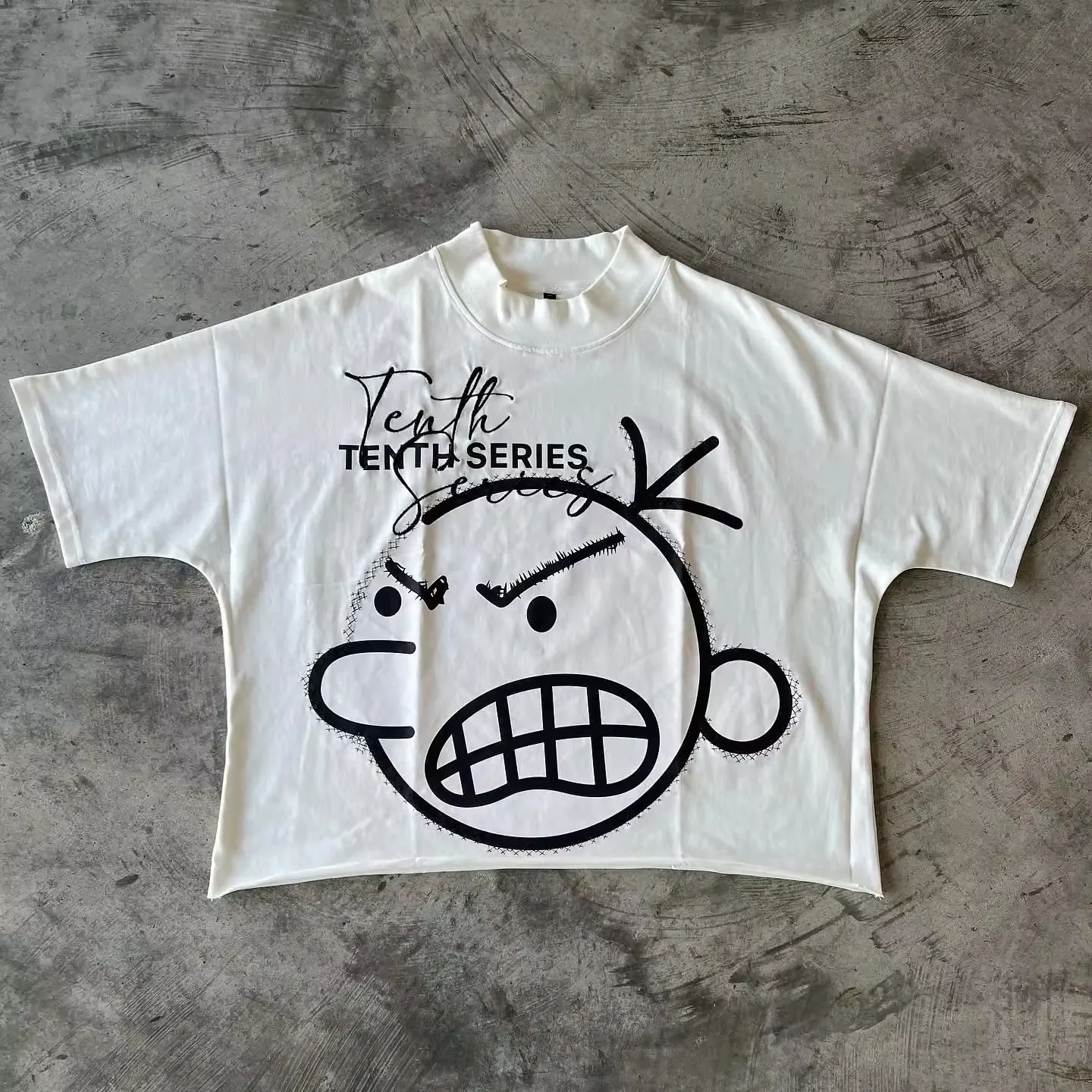 Camisetas cortadas com bainha cru com estampa personalizada de 100% algodão, gola redonda, tamanho grande, encaixe quadrado, borda cortada, estampa gráfica