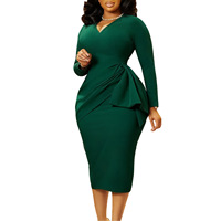Robe de travail élégante pour femme, col en V, taille plus, style africain, longueur midi, pour le bureau