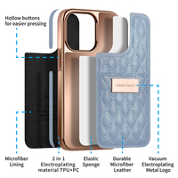 Étui de protection Puloka de luxe en cuir électroplaqué pour femme avec porte-cartes et dragonne pour iPhone 14/13/12 Pro
