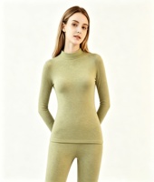 Sous-vêtements thermiques antibactériens en cachemire et soie, col roulé, manches longues, haut et pantalon doublés polaire, réduisant la fièvre
