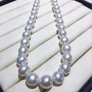 שרשרת פניני אדיסון סיטונאית 10-13 מ\"מ, פניני מים מתוקים אמיתיות גדולות, לבנות, בעלות ברק חזק, שרשרת פנינים עגולות, מתנה לאמא - Product Image 2