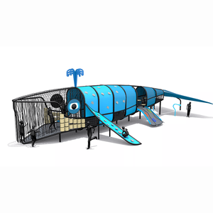 Équipement de terrain de jeux extérieur sur le thème des baleines, structure de jeu multi-activités en forme d'animaux marins <span class=keywords><strong>avec</strong></span> toboggan et structure d'escalade pour les parcs de villégiature - Product Image 1