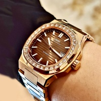 Montre mécanique pour homme Robini en acier inoxydable, design carré lumineux et tendance, grand cadran automatique, résistante à l'eau 5ATM