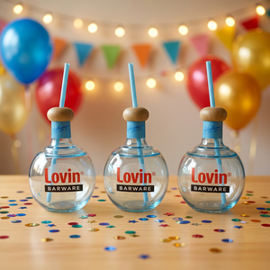 Bouteilles de tequila en verre de qualité alimentaire Lovin Cylinder avec bouchon en bois et paille bleue, ensemble de barware sérigraphié - Product Image 2
