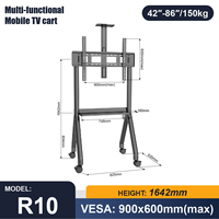 Chariot TV mobile en forme de R, chariot TV stable pour téléviseurs de 42 à 86 pouces, support TV sur roulettes VESA 100x100 à 900x600 mm R10