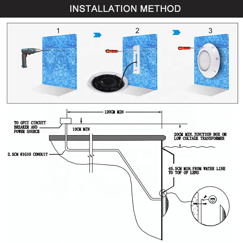 Ip68 Waterproof Wall-Mounted Pool Lamp 12V 35W Remote Control Color Changing Rgb Led Underwater Swimming Pool Lights