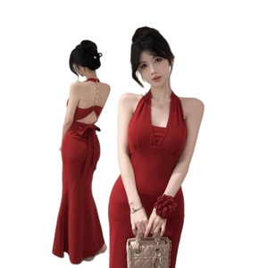 Elegante Vestido de Noche <span class=keywords><strong>Maxi</strong></span> de Cachemira con Corte en A para Mujer, Vestido de Verano Sexy con Cuello Halter, Espalda Descubierta y Cintura Ajustada - Product Image 5