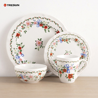 Vaisselle en porcelaine, 16 pièces, décor floral en relief, vaisselle de luxe pour mariage, service de table