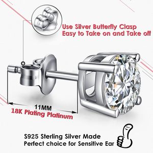 Boucles d'oreilles clous en argent sterling 925, zircone cubique 5A+ taille ronde, sertissage griffe, tendance, pour femme/unisexe, usage quotidien - Product Image 4