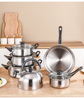 Ensemble de casseroles en acier inoxydable : Ensemble de 6 pièces pour la maison (casserole, casserole à lait, poêle, bouilloire) Cadeau de cuisine