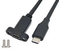 Kabel Adaptor Panel Mount Tipe C Fungsi Penuh USB3.1, USB-C 3.1 20Gbps Male ke USB C Female Panel Mount Screw Cable