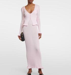 Usine de tricots Pull en tricot à volants en soie italienne côtelée personnalisé Cardigan 2 Ensemble jupe deux pièces pour femmes - Product Image 2