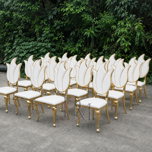 Chaise de mariage décorative en acier inoxydable doré avec dossier en forme de tulipe et coussin blanc pour événements de mariage et banquets - Sièges pour événements - Product Image 2