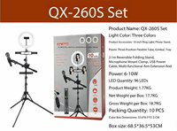 QX-260T Lampu Cincin LED Portabel 10 inci dengan Penyangga Ponsel, Tripod, Daya USB, Dapat Dilipat, Suhu Warna Dapat Disesuaikan, untuk Selfie dan Fotografi