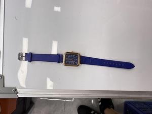 Fashion <b>Watch</b> Women Square Gold Plated <b>Case</b> Blue Leather Band Water Resistant - Product Image 3