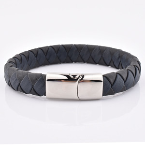 Hàng Mới Về Vòng Đeo Tay Bằng Da Bện Độc Đáo Vòng Đeo Tay Có Móc Cài Logo Tùy Chỉnh Bằng Da Màu Xám Thép Không Gỉ - Product Image 4