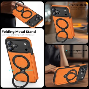 เคสโทรศัพท์แบบกระเป๋าหนัง PU แม่เหล็กสำหรับธุรกิจ สำหรับ iPhone 17 12 13 14 15 16 Pro Max พร้อมฟังก์ชั่น 360 องศา °   ฝาครอบกันกระแทกแบบวงแหวนโลหะ - Product Image 4