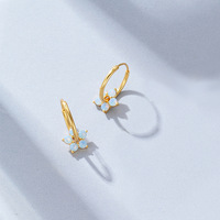 925 Sterling Silber Blumen-Anhänger Creolen mit Opal & Zirkonia, abnehmbarer Charm, Huggie Hoop Tropfen-Ohrringe