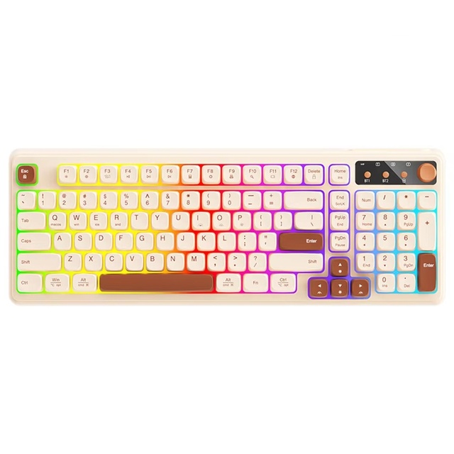 Ergonomic BT5.0/2.4G/USB-C Multi-Device Keyboard with Volume Knob 99 Key Rechargeable Wireless Keycap for Win/Android/i.OS
