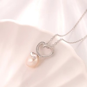 Kammy สร้อยคอจี้มุกหัวใจสีเงิน925สุดอินเทรนด์ของผู้หญิงขนาด8-8.5มม. สแตนเลสสตีลมีโพรงกลวงแบบไม่สม่ำเสมอ - Product Image 6