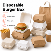 Boîte à burger jetable auto-élevable en papier kraft, carton blanc, bagasse, coque rigide, logo personnalisé, petite/moyenne/grande taille, fabriquée en Chine