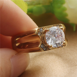 Fashionable Titanium Steel Round Brilliant Cut Diamond <b>Ring</b> Women's Wedding Jewelry Gold Color Retro Style - Product Image 3