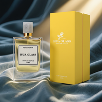 Flacon de parfum vide en verre transparent brillant carré de 30 ml, 50 ml, 100 ml, avec étiquette personnalisée et couvercle en pierre naturelle artistique, pour la vente en gros