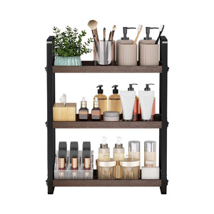 Estante de almacenamiento para baño de 3 niveles, organizador independiente de madera y metal para baño, tocador, cosméticos y toallas - Product Image 5