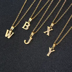 单大写字母A-Z立方锆石项链魅力水钻透明简单性感珠宝声明项链