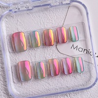 Uñas Postizas de Ojo de Gato con Diseños Variados al por Mayor, con Caja, 10 Piezas, Reutilizables, de Longitud Corta y Media, Colección Surtida