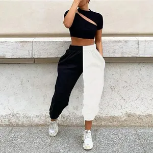 2024 high quality sports loose harem pants for women black white color blocking custom casual sweat pants